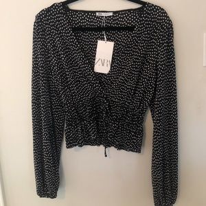 ZARA BLACK POLKA DOT PEASANT TOP